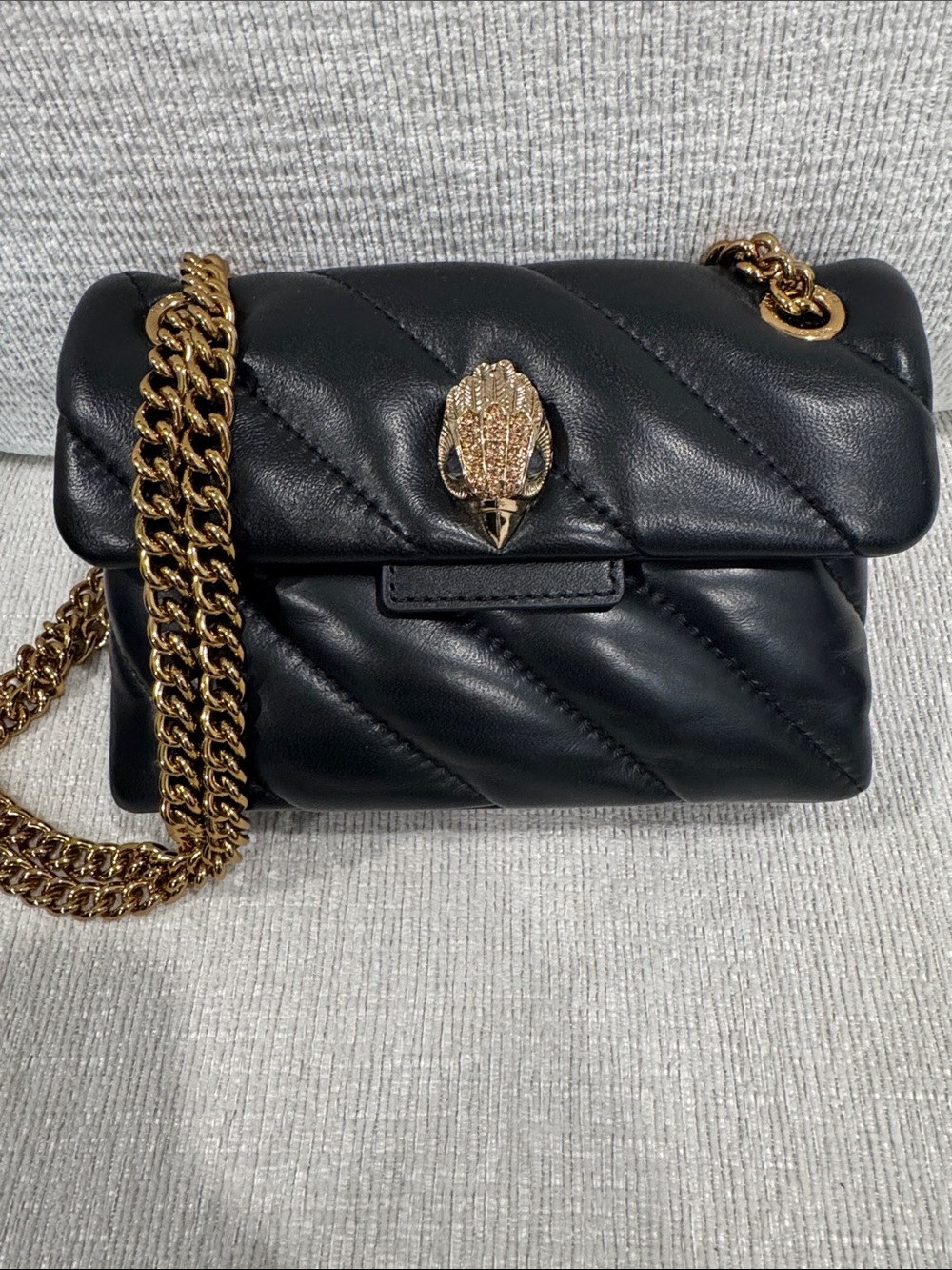 Kurt Geiger Black Quilted Leather Crossbody with Gold Chain & Clasp